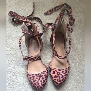 Torrid Leopard Print Ankle Wrap Flats Size 7 Wide